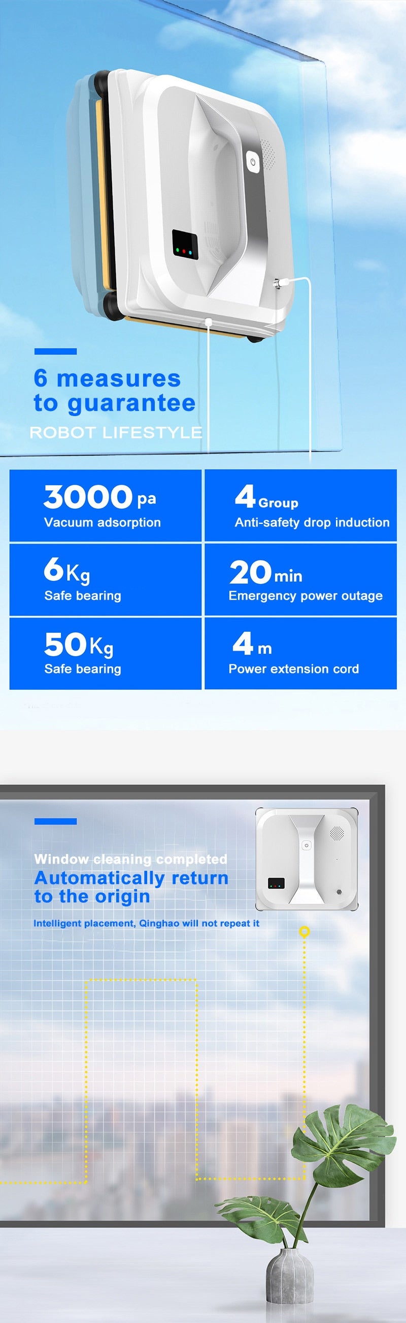 Smart Robot Window Cleaner | Robotic Washer for Frameless Glass | 3000Pa | RoboWindow.com